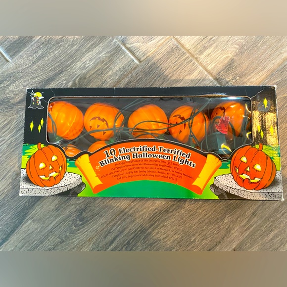 Vintage Electrified-Terrified Blinking Halloween Jack-O'-Lantern Light String - Picture 1 of 5